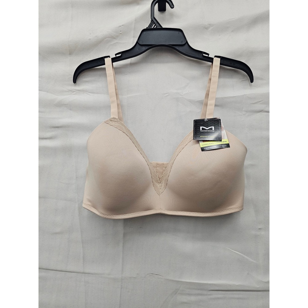 Maidenform Womens Wireless T-Shirt Bra Beige Polyester Blend Casual Size 40D